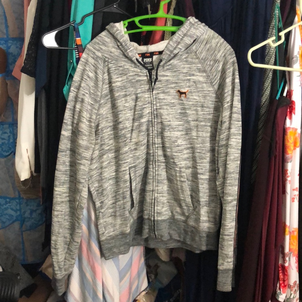 PINK full zip hoodie with stripes down sleeve